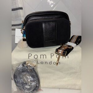 Pom Pom London Mayfair Original Black Suede Leather crossbody Bag bundle NWT